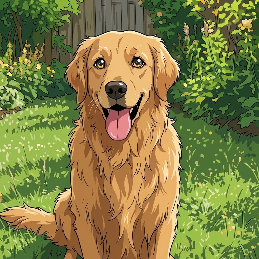 Pet portrait redrawn in the anime style