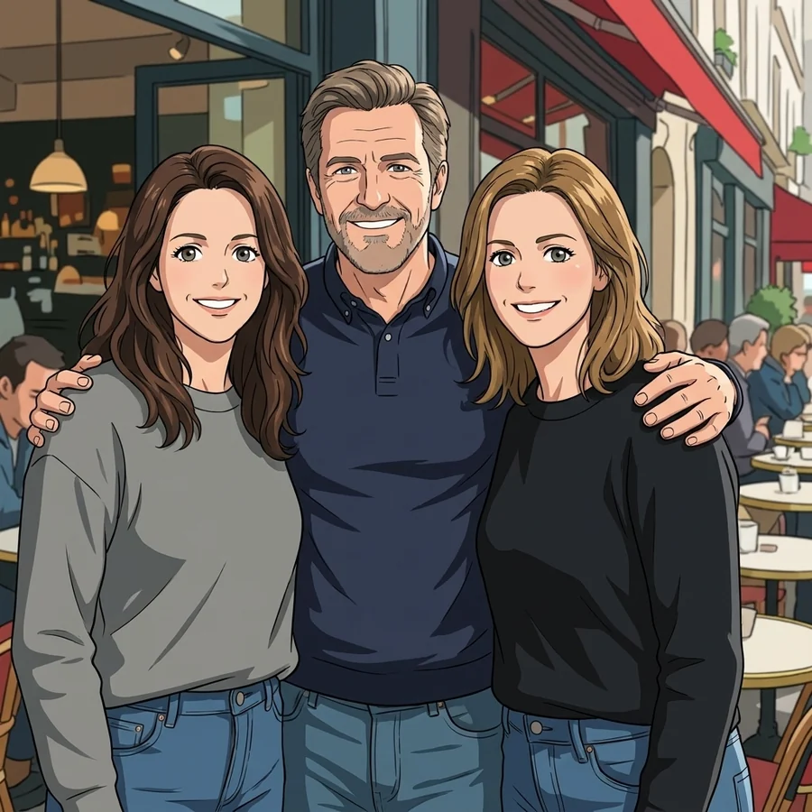 Group of three redrawn in the anime style