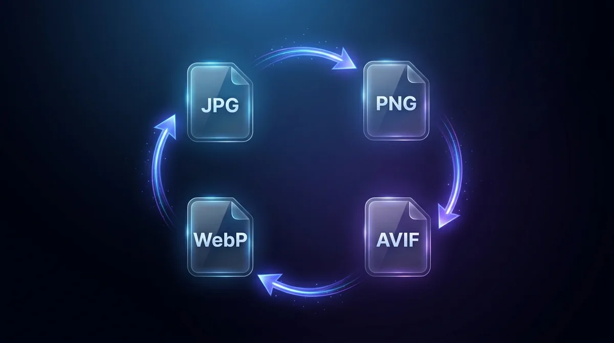 JPG, PNG, WebP and AVIF format options shown side by side